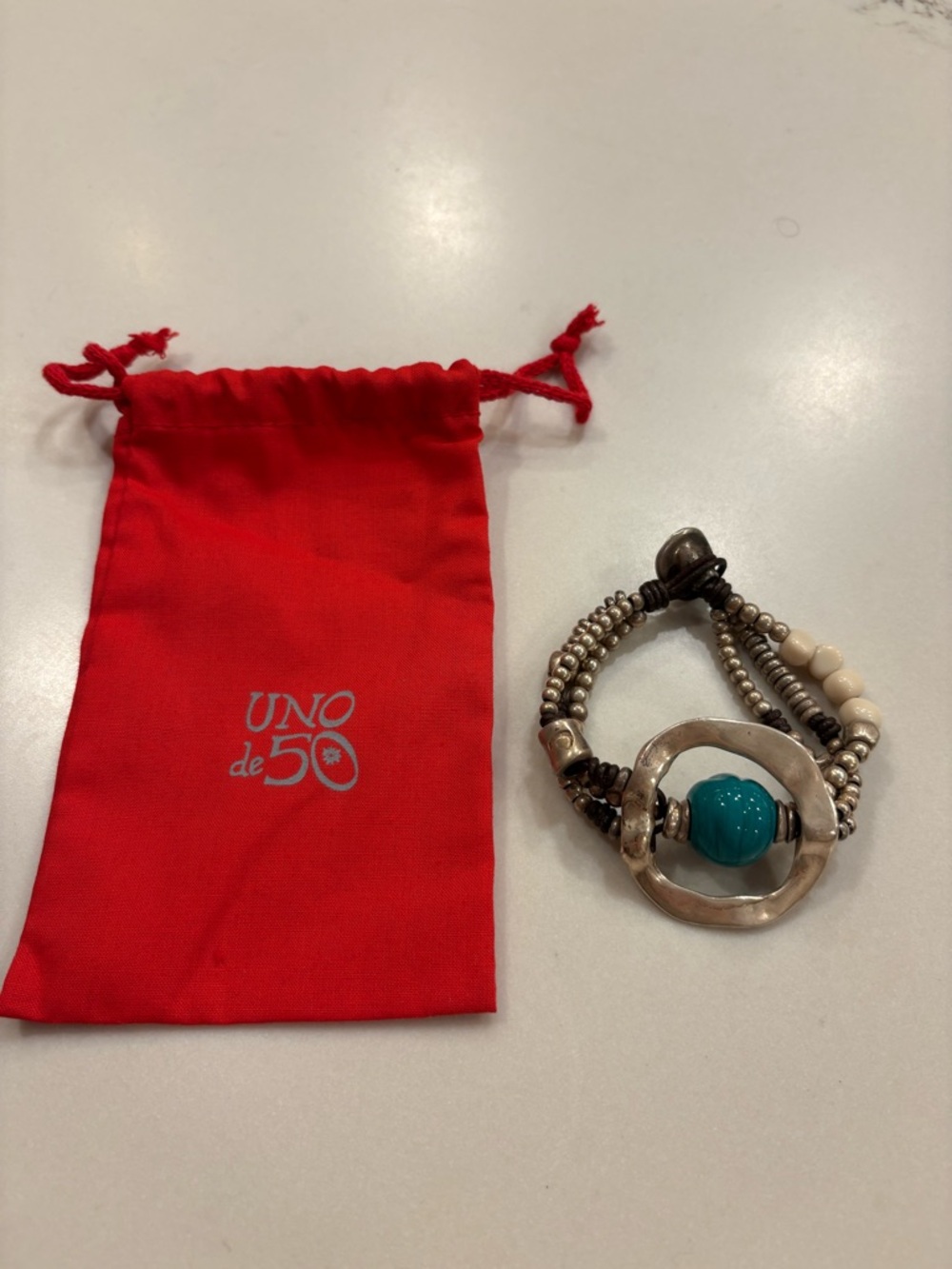 Uno de 50 Dead Calm Silver Plated Turquoise Bead Bracelet Handcrafted in Spain